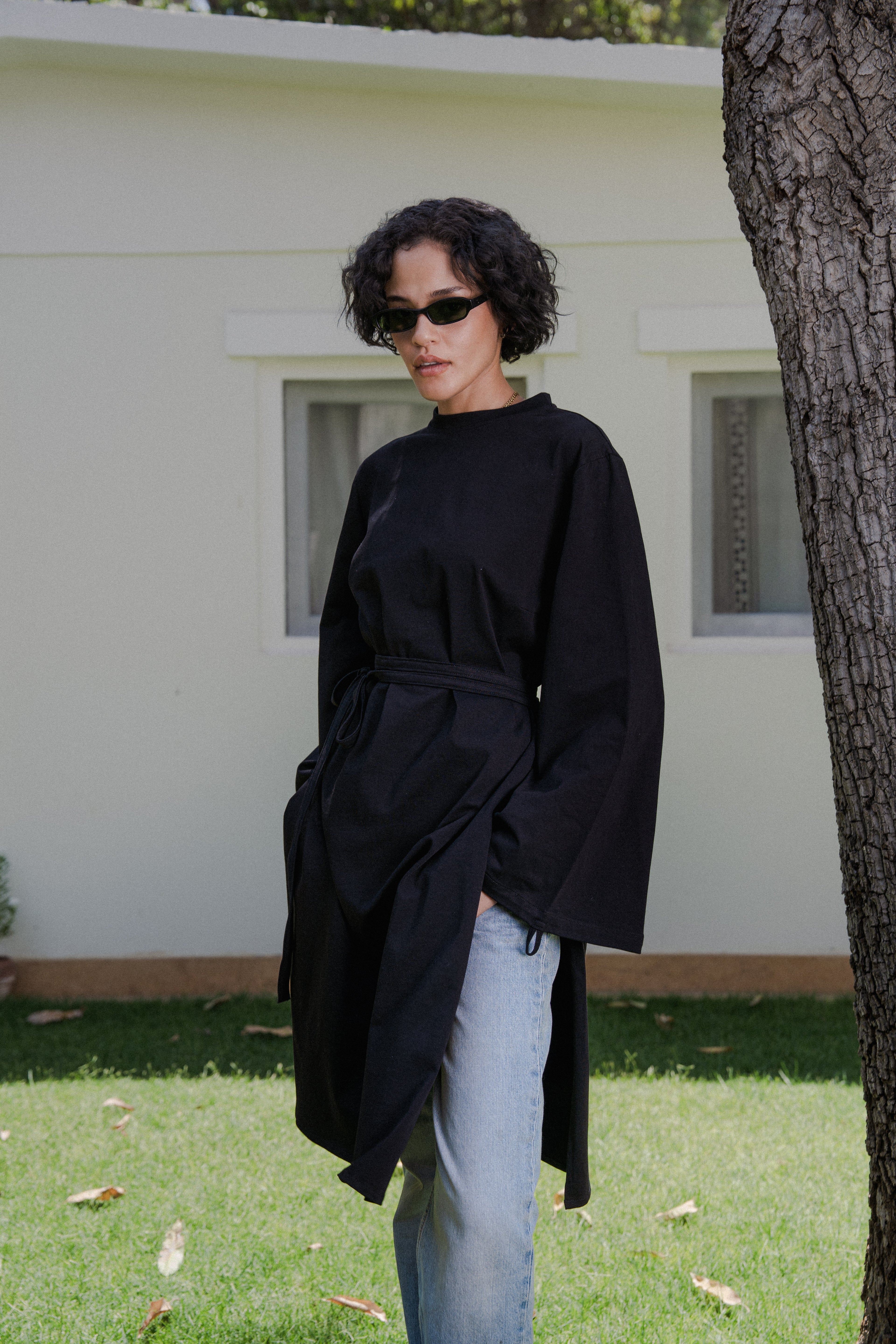 Long Cotton Shirt in Black
