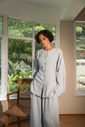 Relaxed Buttoned Linen Set in Baby Blue