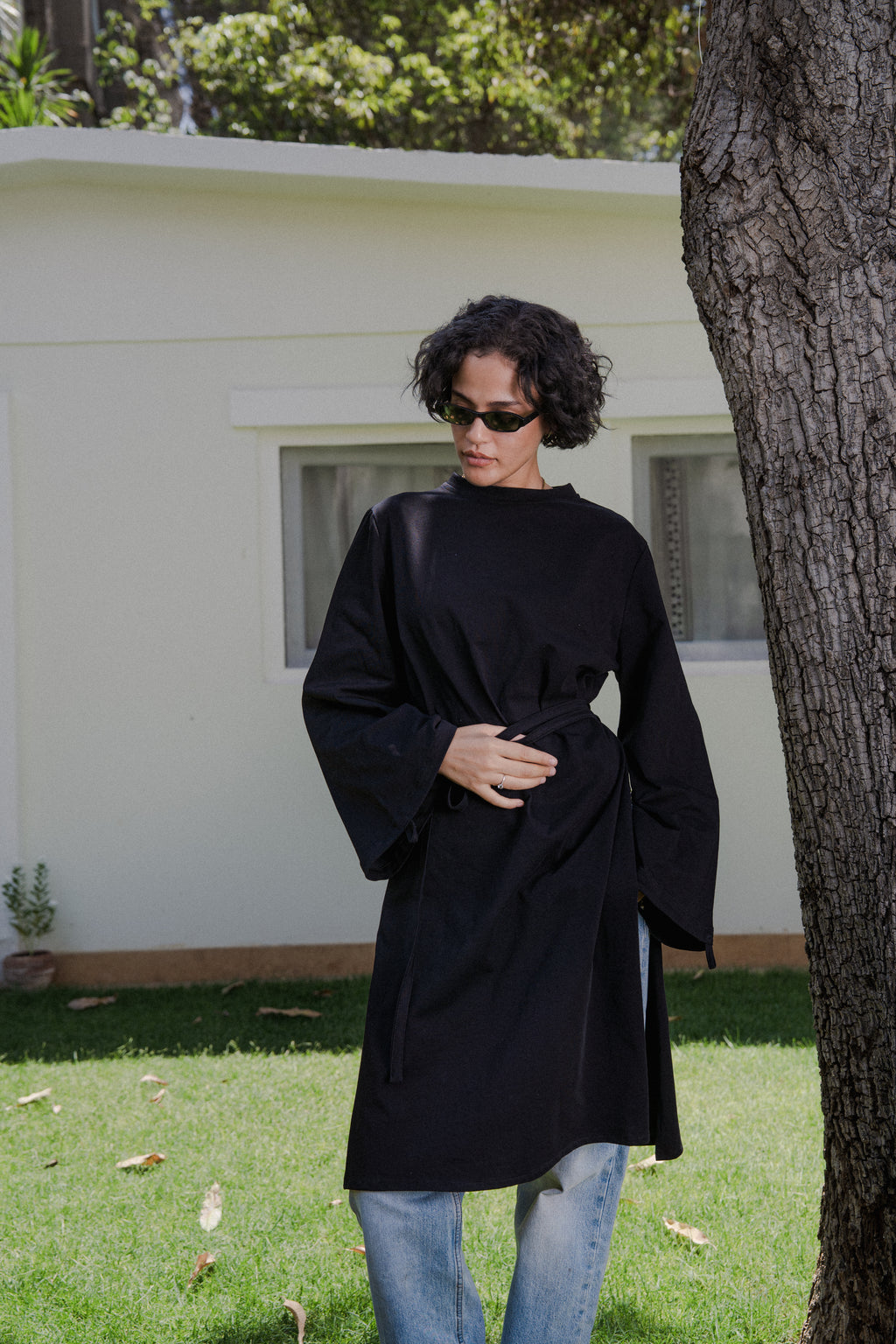 Long Cotton Shirt in Black