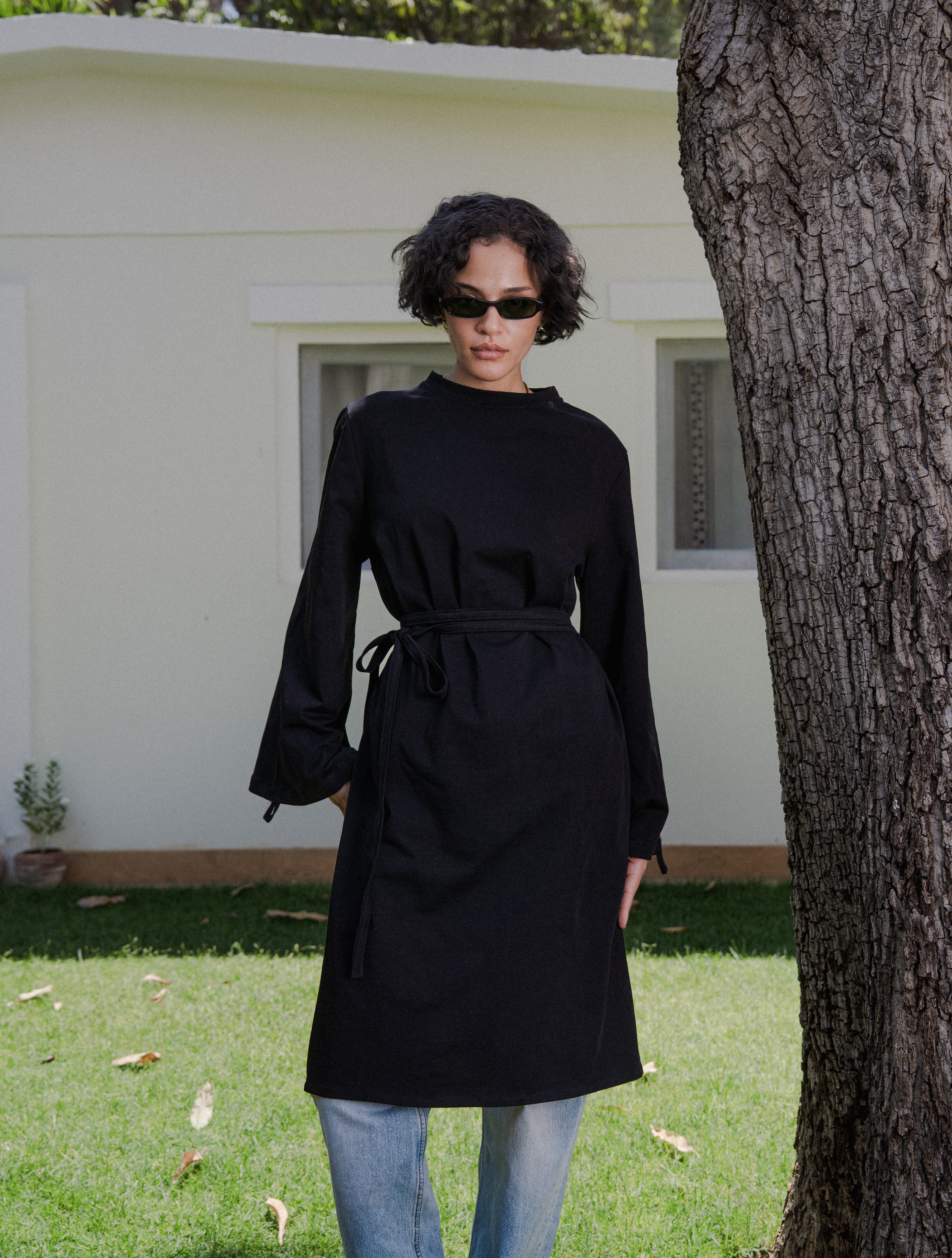 Long Cotton Shirt in Black