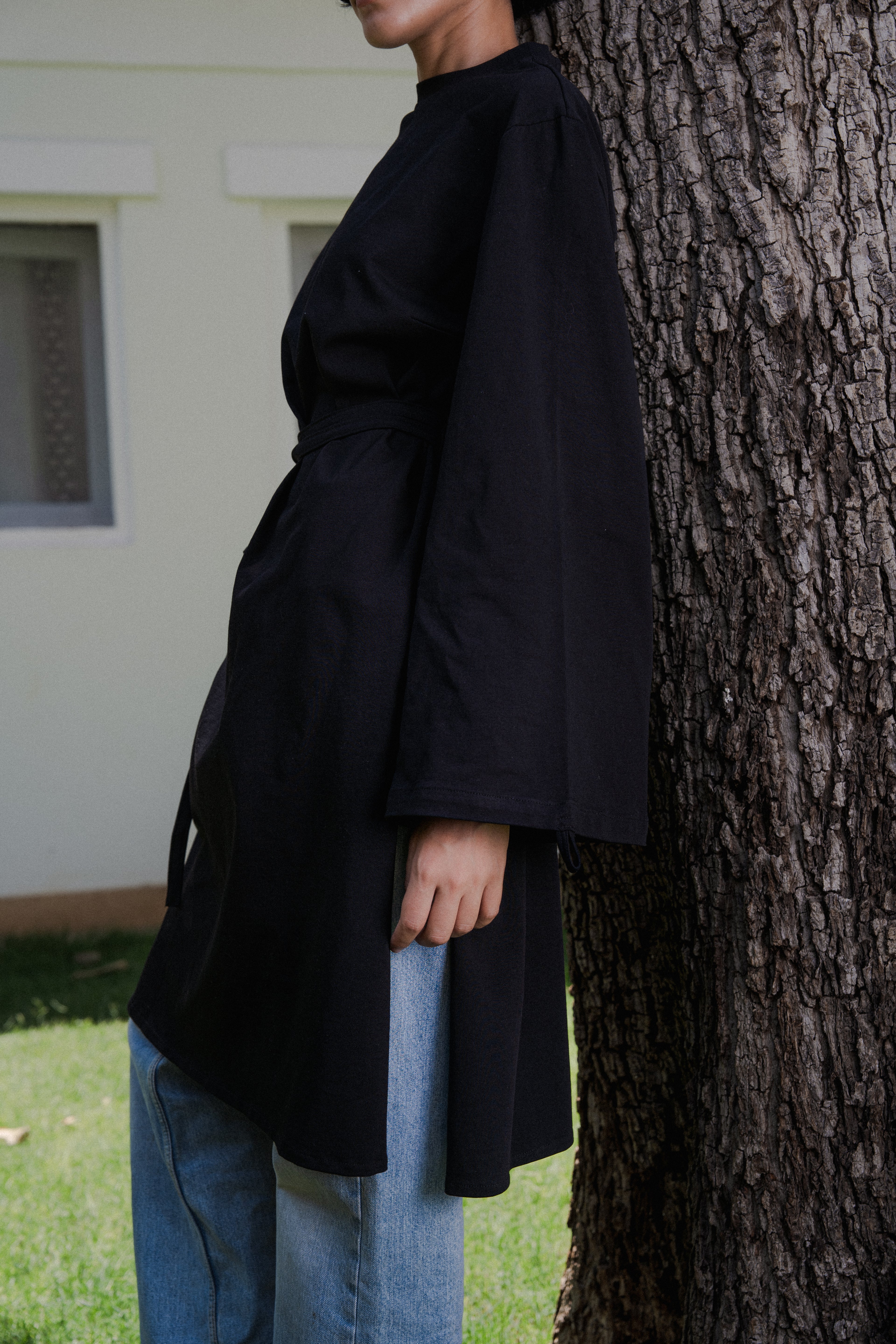 Long Cotton Shirt in Black