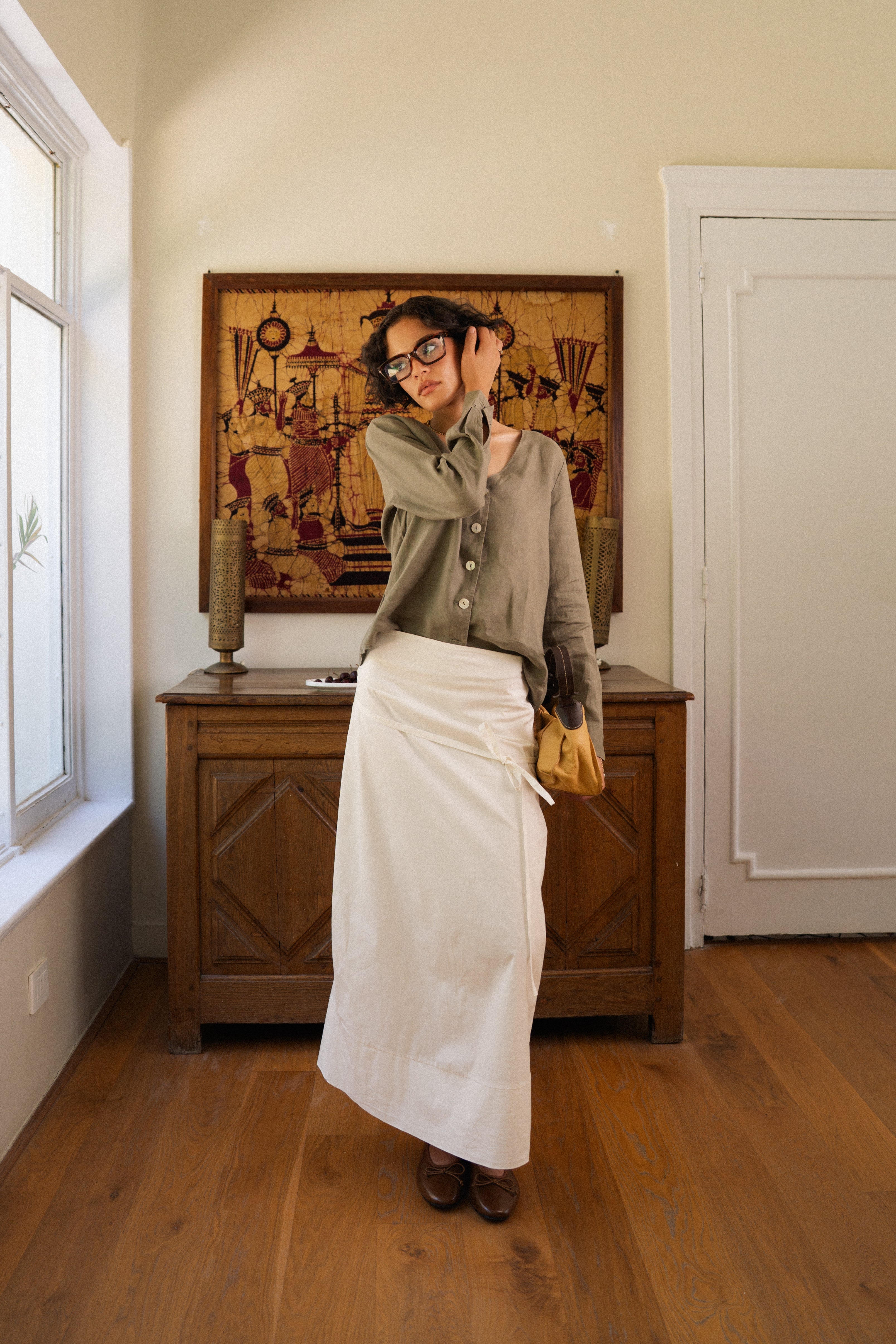Asymmetrical Tie Skirt in Poplin
