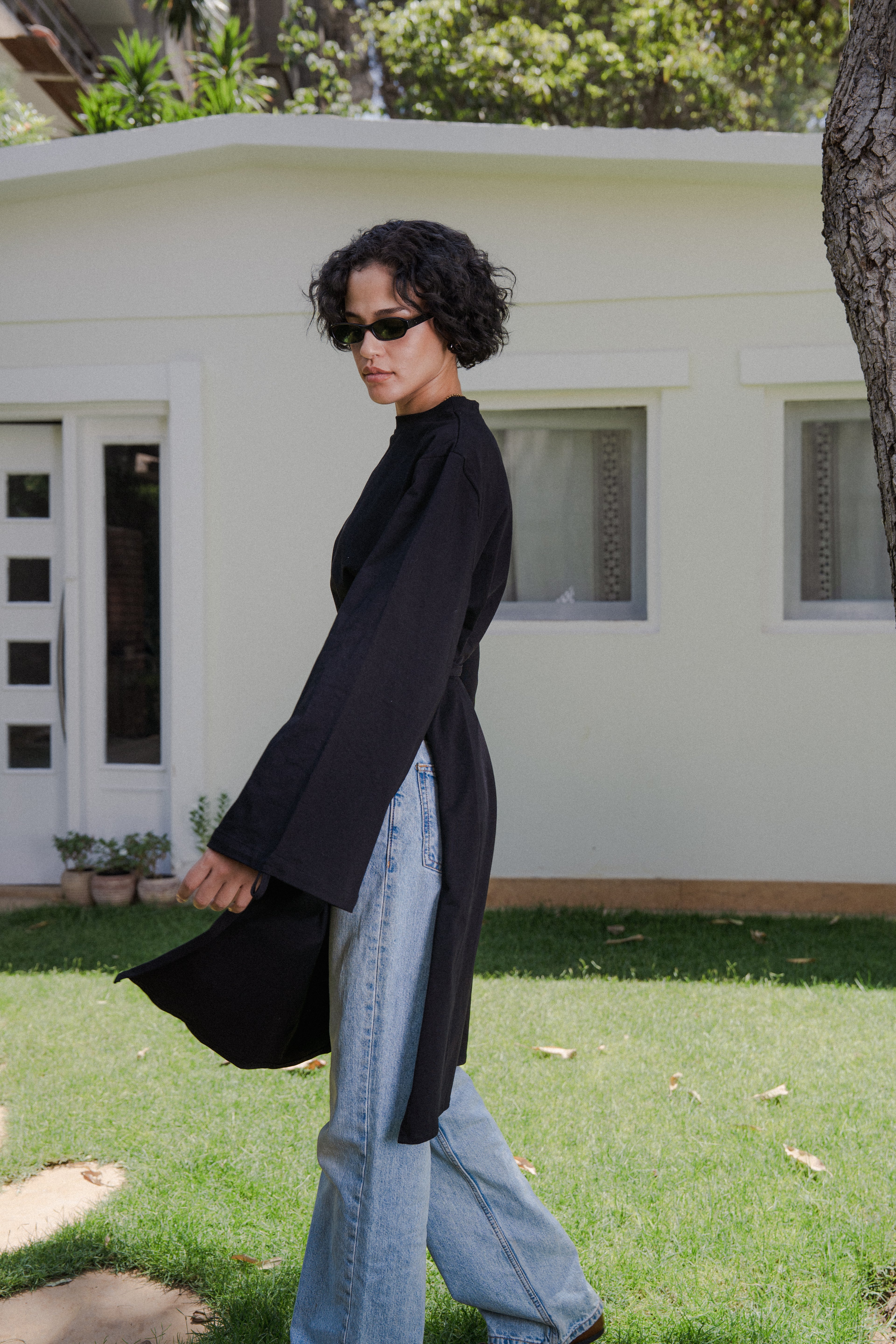 Long Cotton Shirt in Black