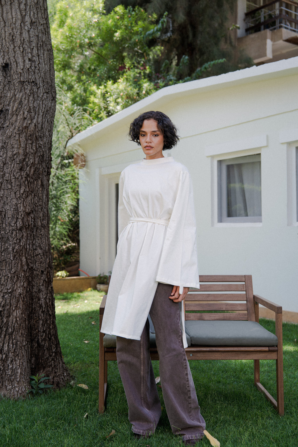 Long Cotton Shirt in White