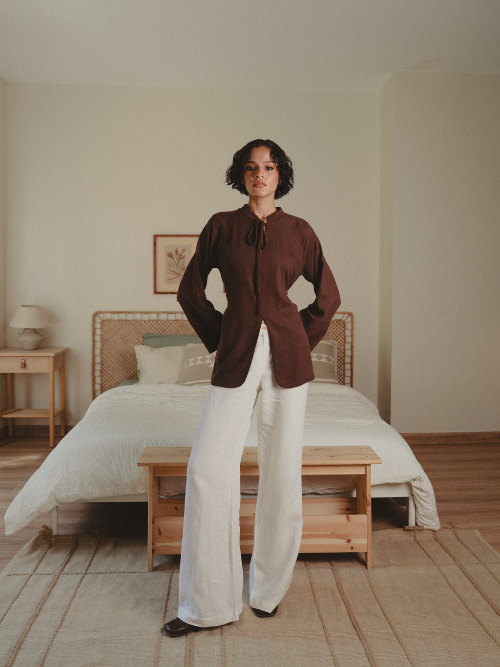 Cinched Linen Shirt in Brown