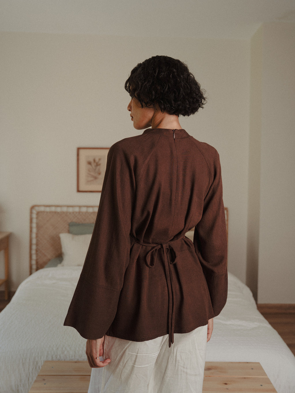 Cinched Linen Shirt in Brown
