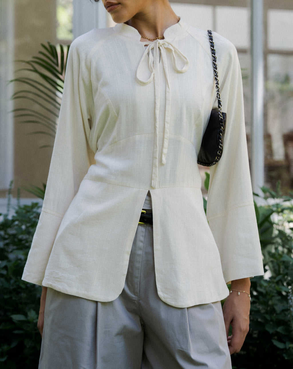 Cinched Linen Shirt in Off-White