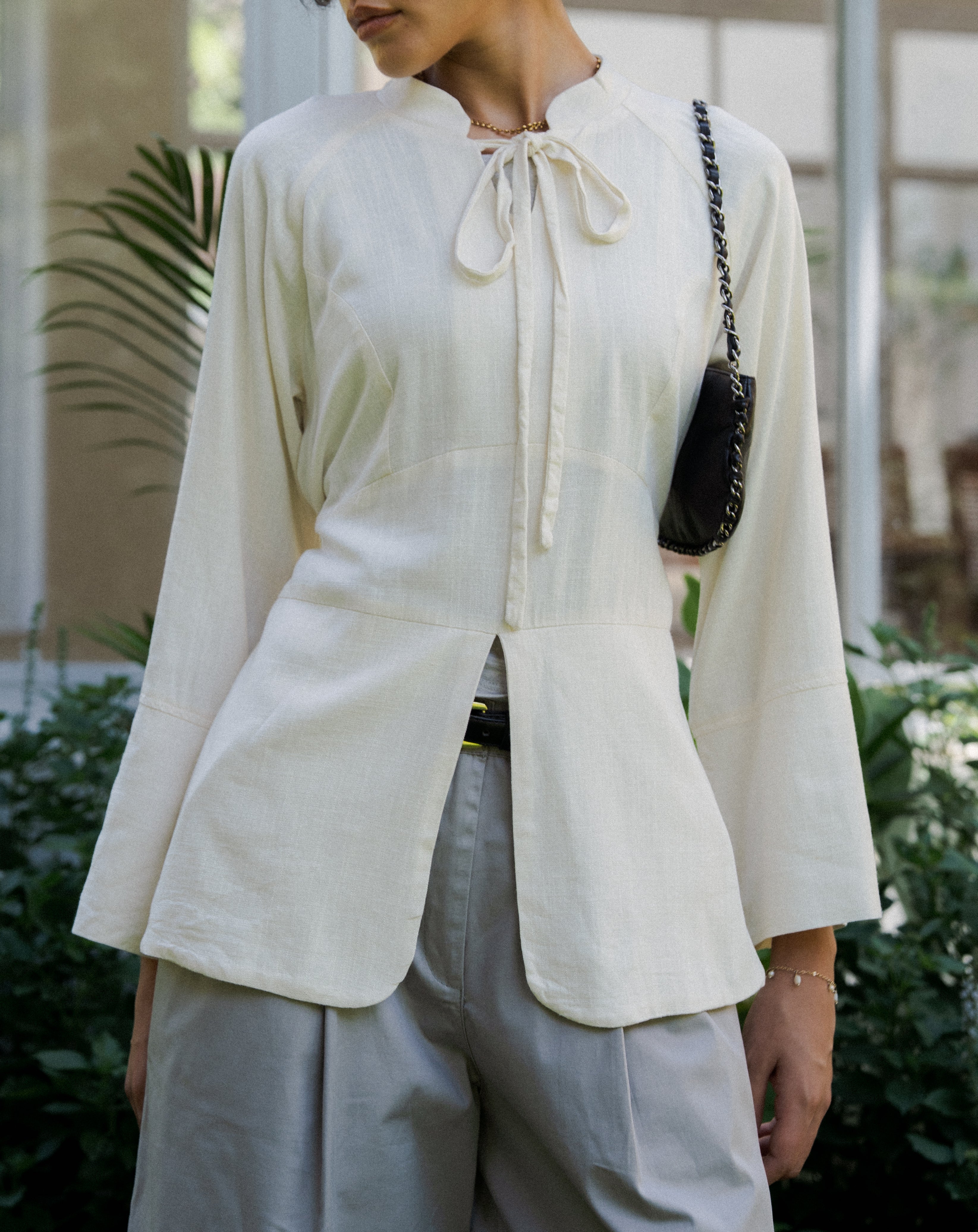Cinched Linen Shirt in Off-White