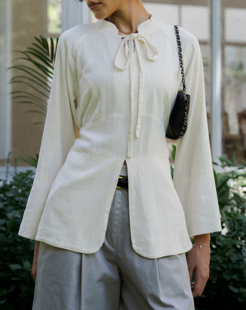 Cinched Linen Shirt in Off-White