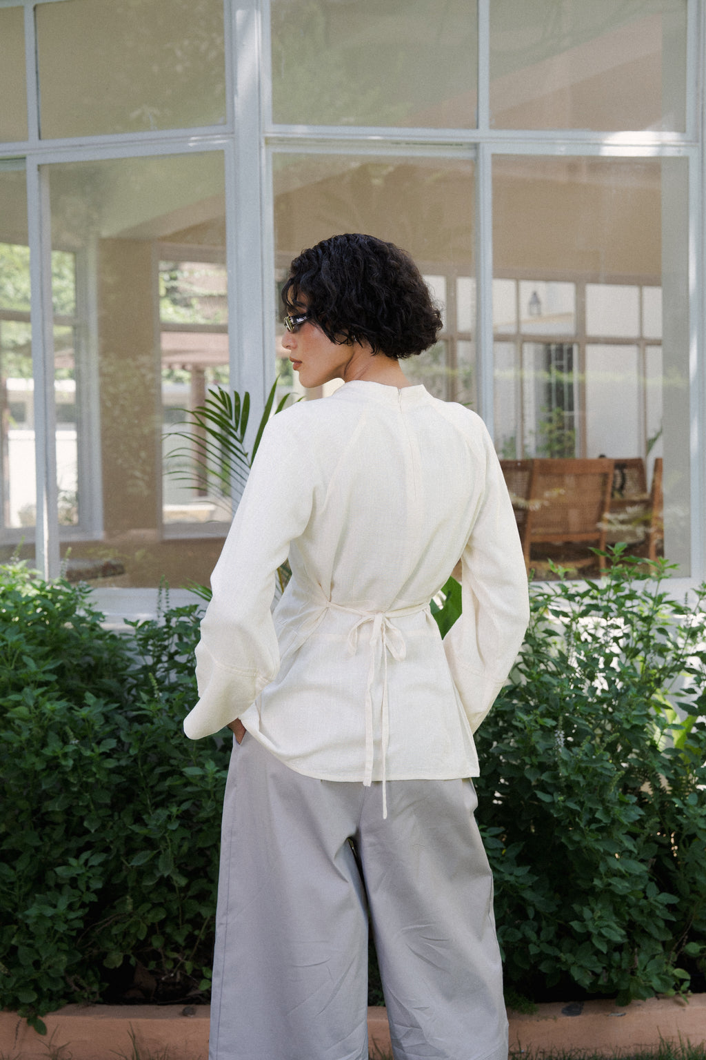Cinched Linen Shirt in Off-White