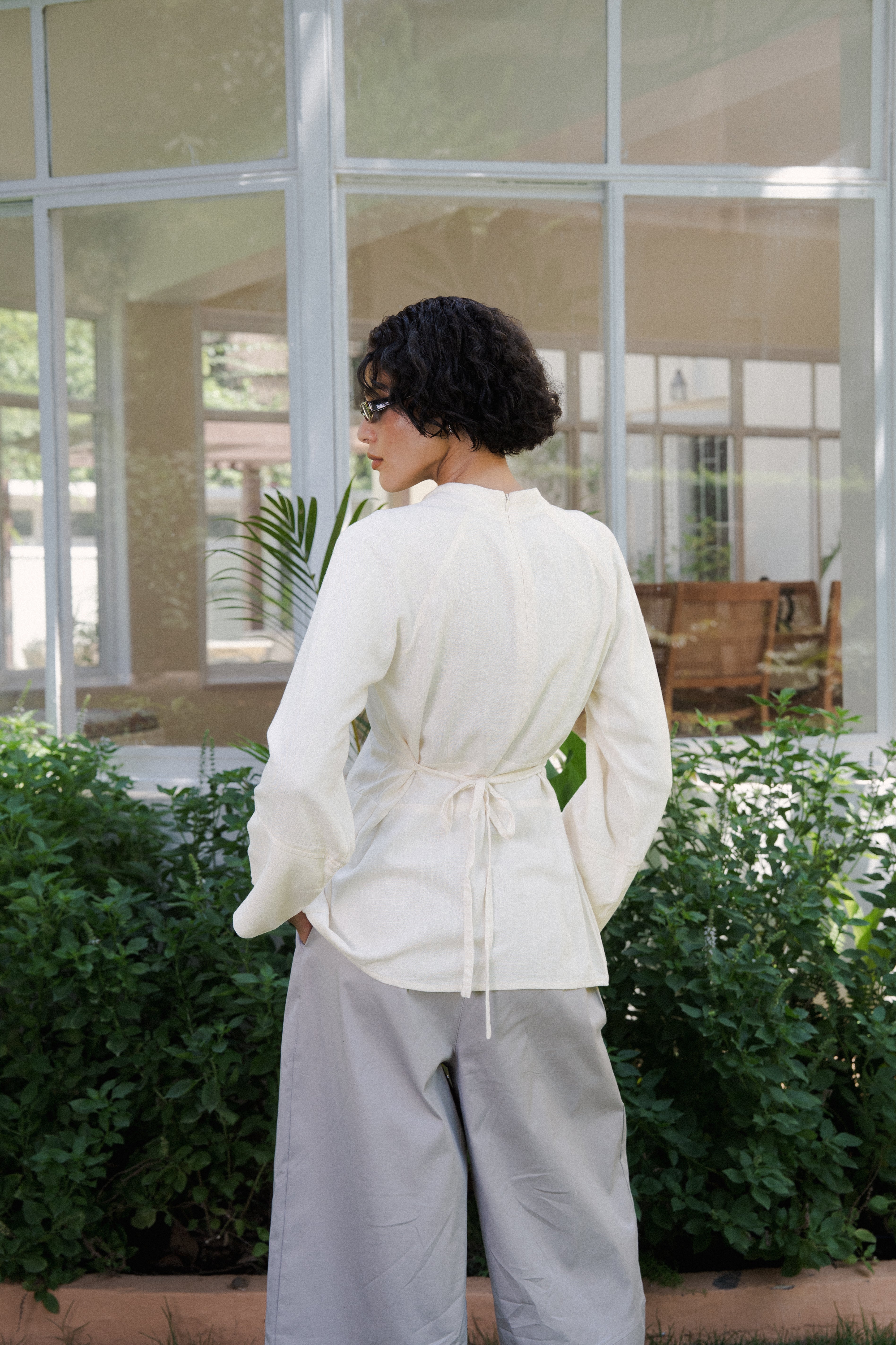 Cinched Linen Shirt in Off-White