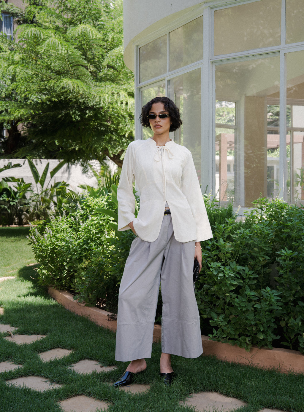 Cinched Linen Shirt in Off-White