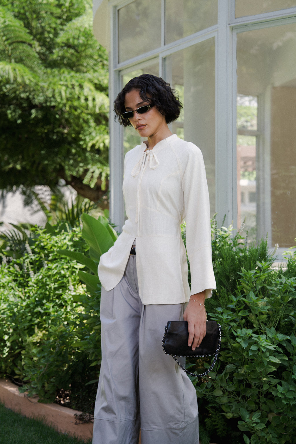 Cinched Linen Shirt in Off-White