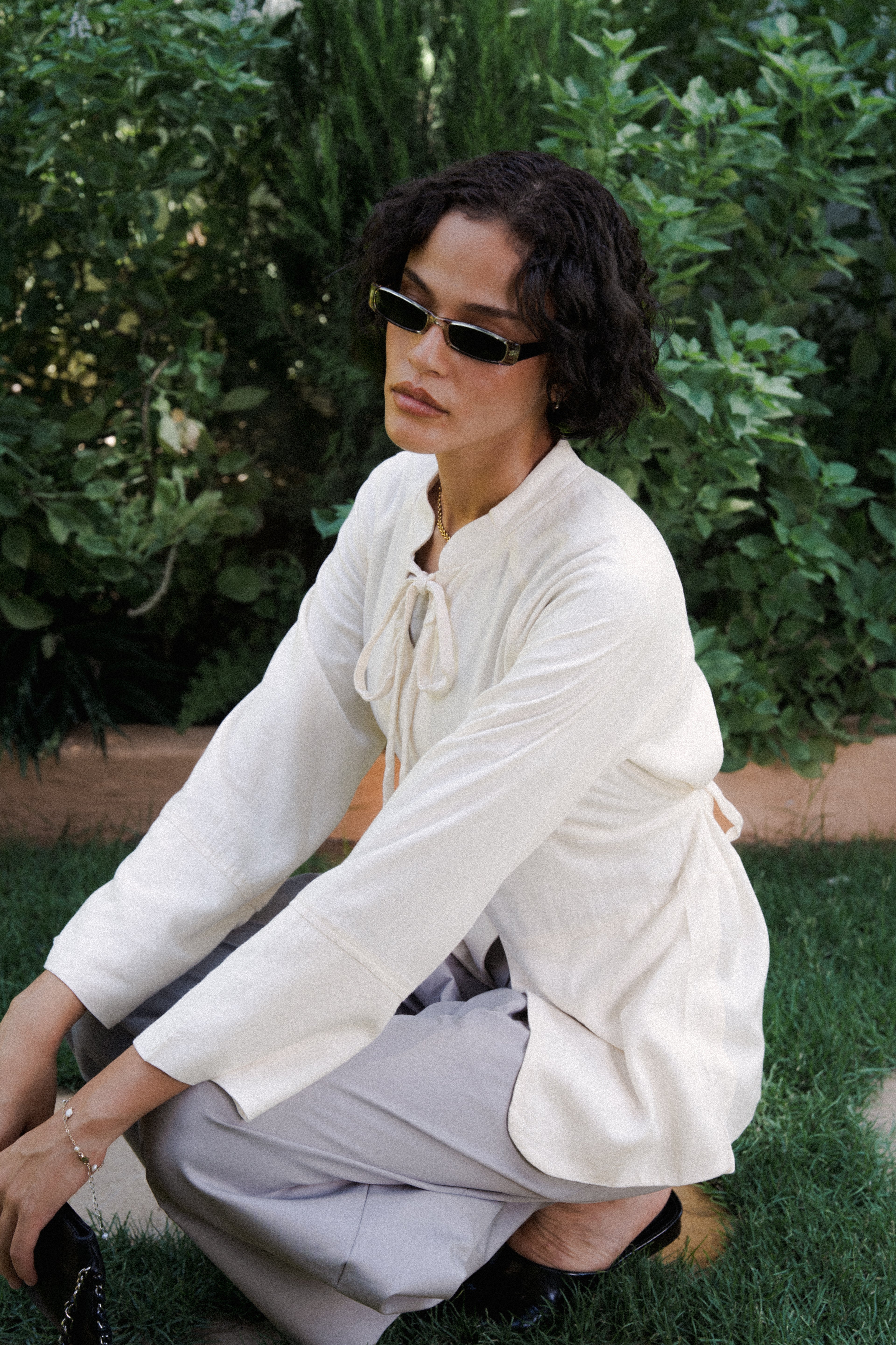 Cinched Linen Shirt in Off-White