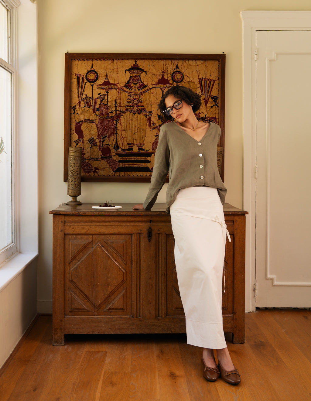 Asymmetrical Tie Skirt in Poplin
