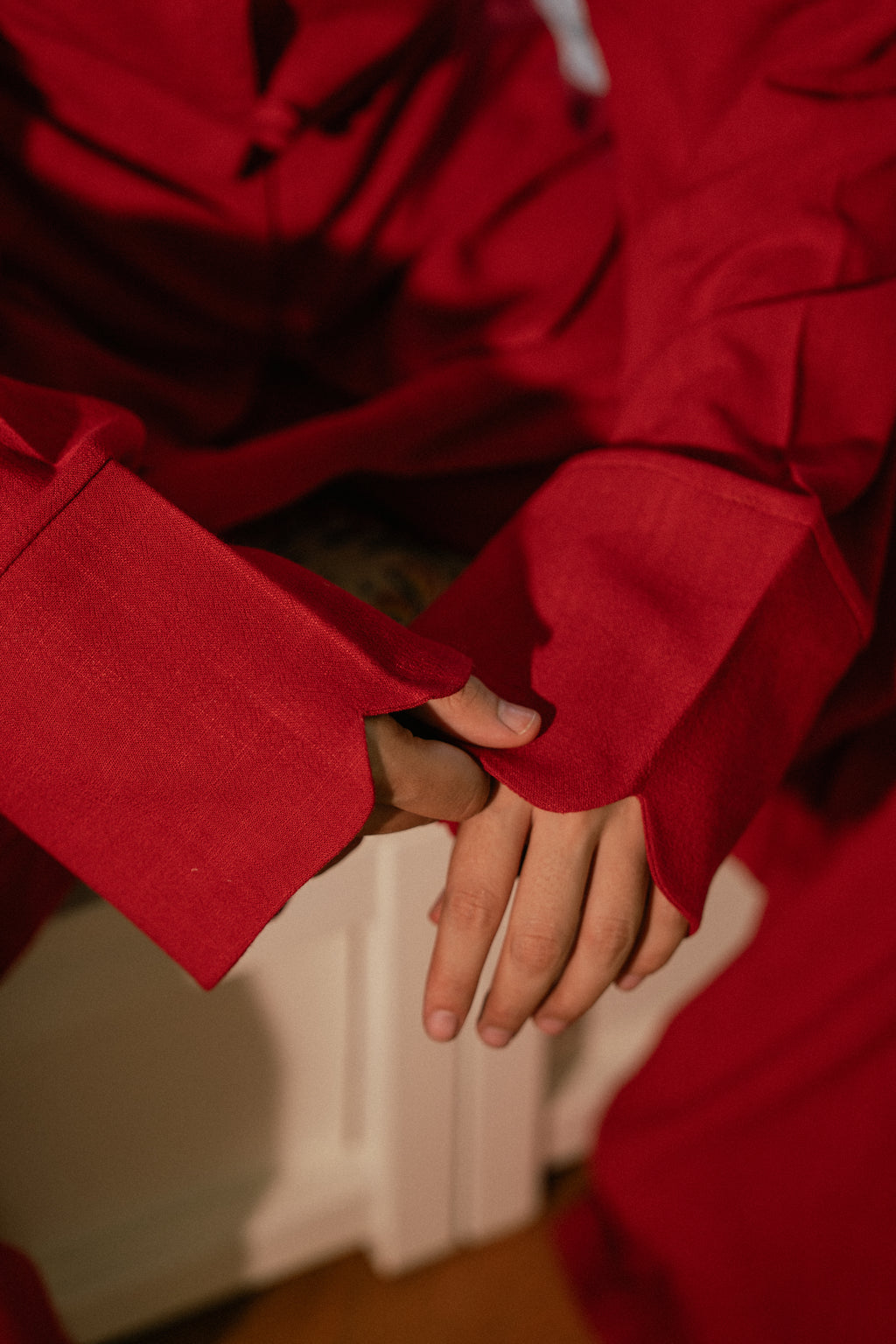 Relaxed Buttoned Linen Set in Red