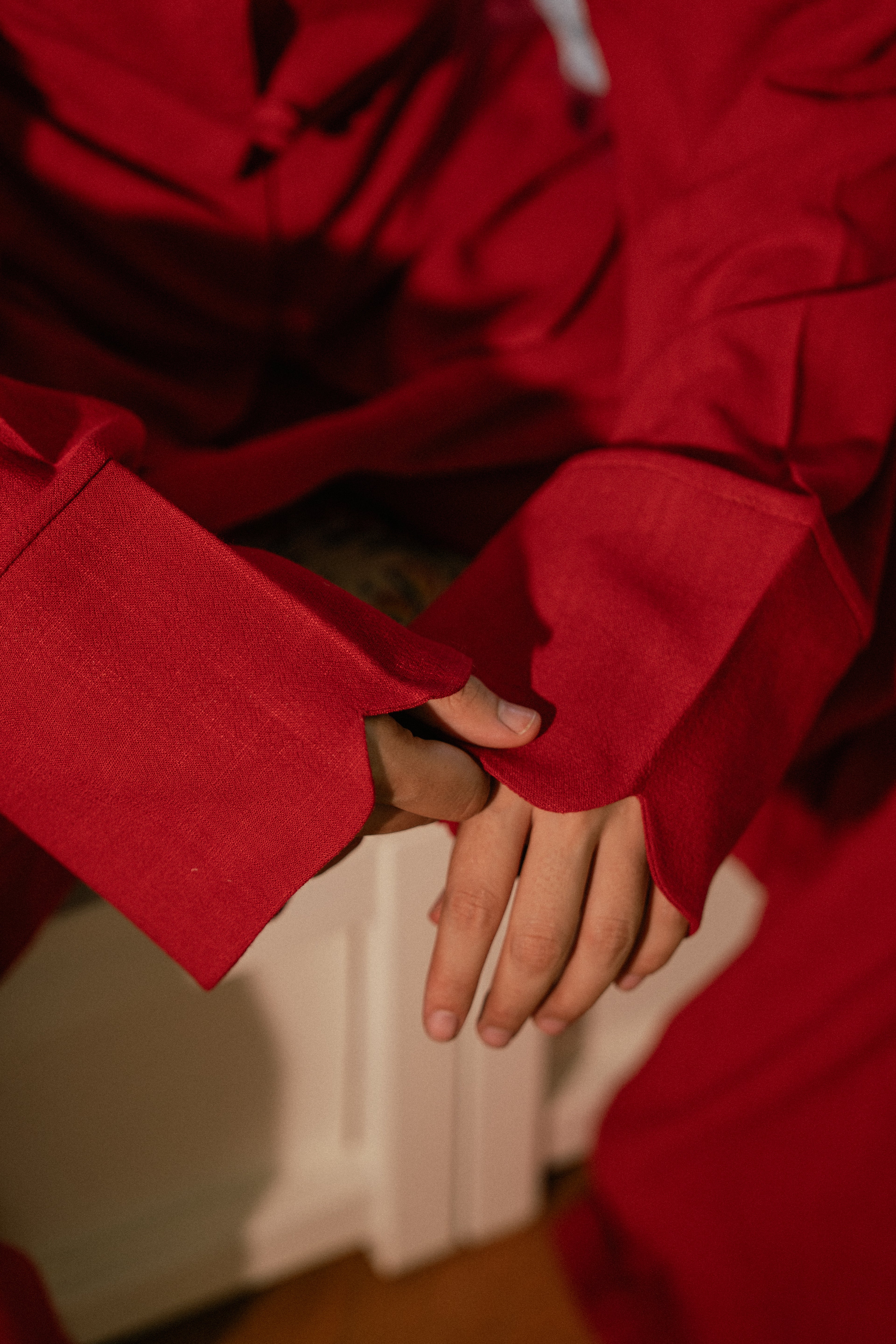 Relaxed Buttoned Linen Set in Red