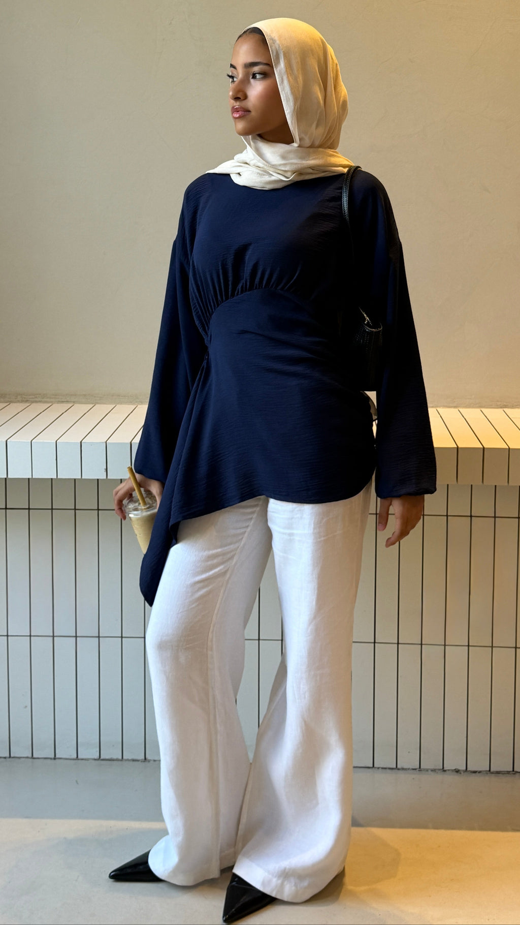 Draped Blouse in Navy