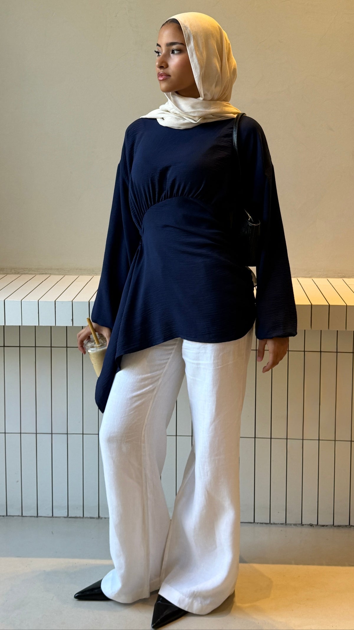 Draped Blouse in Navy