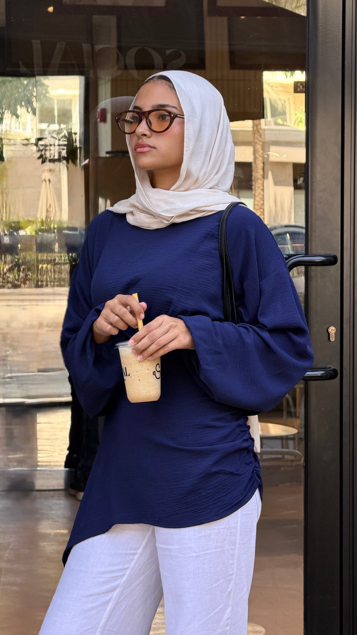 Draped Blouse in Navy