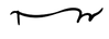 A minimalist black cursive signature or logo mark on a solid white background.